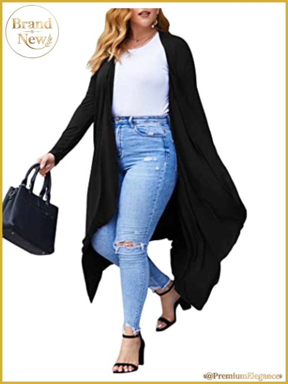 Plus Size Open Front Long Sleeve Cardigan Duster